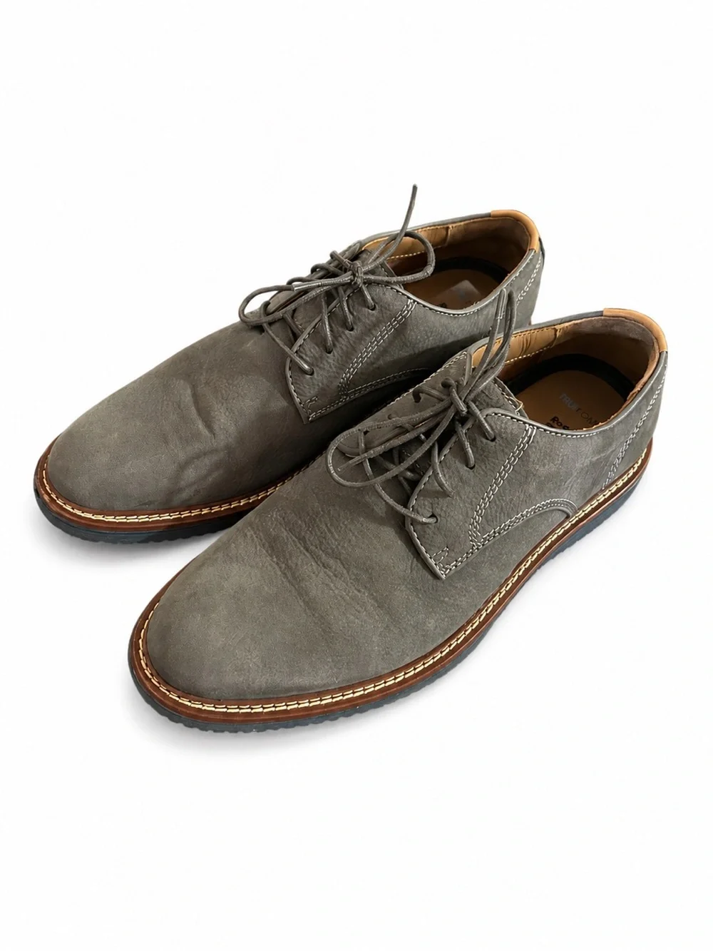 $169 Johnston & Murphy Upton Gray Lace-Up Derby Shoes with Brown Trim